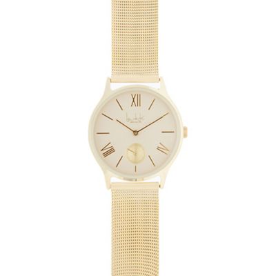 Ladies gold plated mesh analogue watch